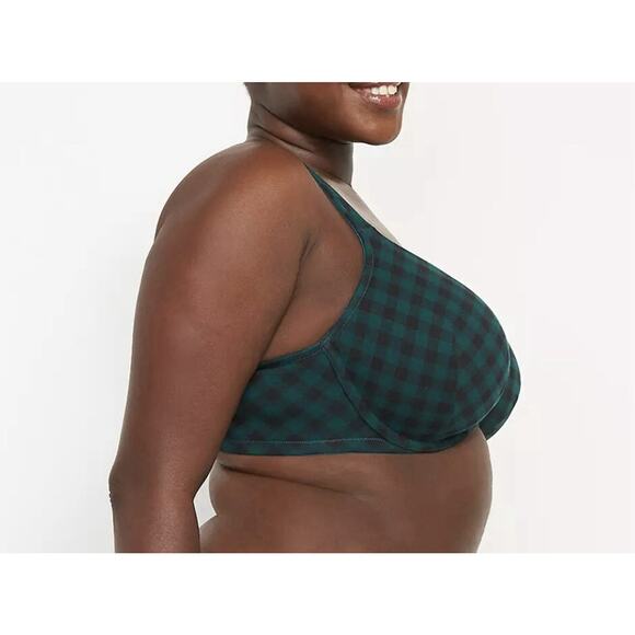 Cacique 46DD Bra Full Coverage Lightly Lined Green Black Check Garden Check - Picture 4 of 11